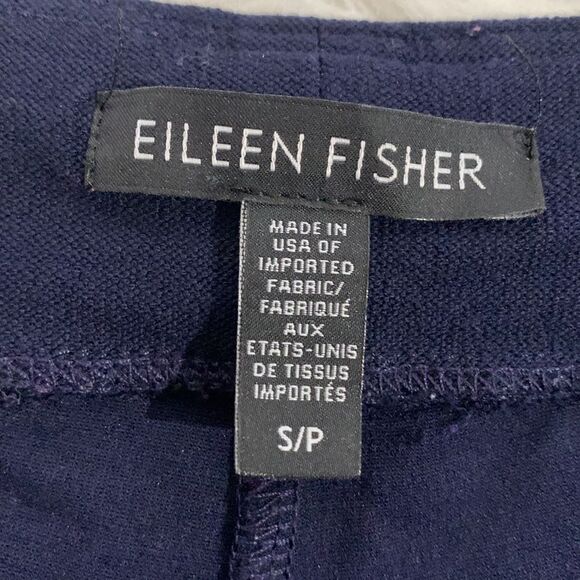 EILEEN Fisher Navy Straight Leg Pants Elastic Waist women’s sz s/p - Picture 3 of 9